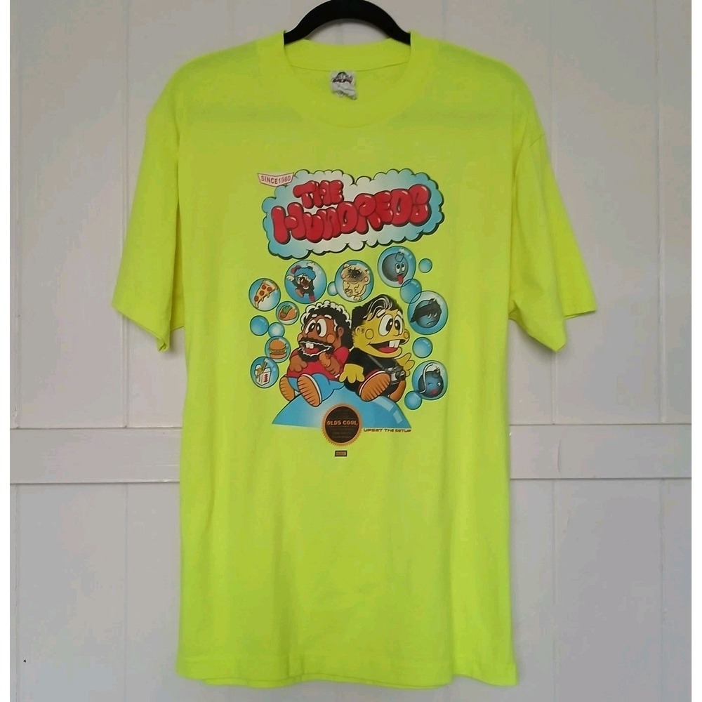 The Hundreds Sample T-Shirt Bubble Bobble Alstyle Men's Large Neon Yellow Skate